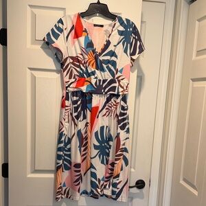 Tropical Print Wrap Dress